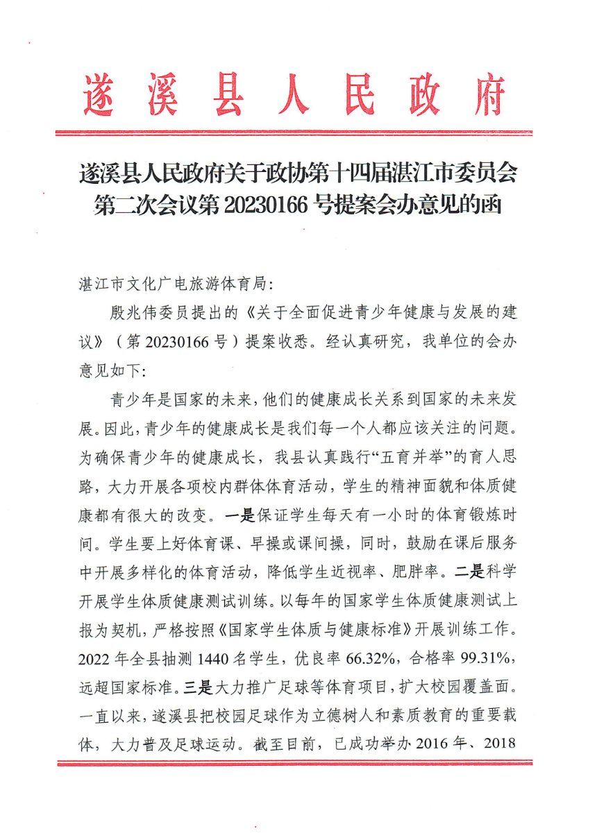 遂溪縣人民政府關于政協第十四屆湛江市委員會第二次會議第20230166號提案會辦意見的函_00.png