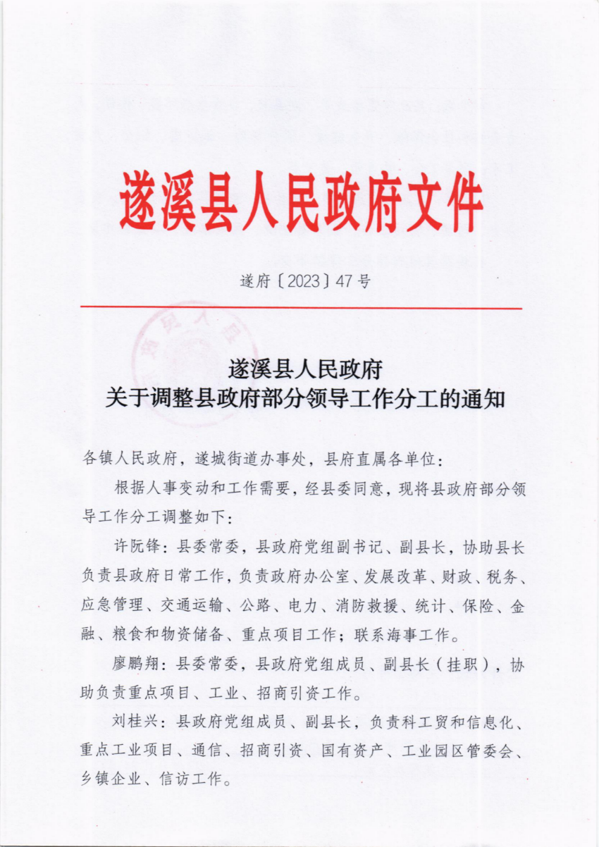 遂溪縣人民政府關(guān)于調(diào)整縣政府部分領(lǐng)導工作分工的通知_00.png