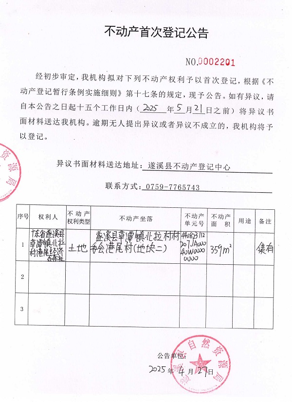 不動產首次登記公告（廣東省遂溪縣草潭鎮北拉村港尾經濟合作社）2.jpg