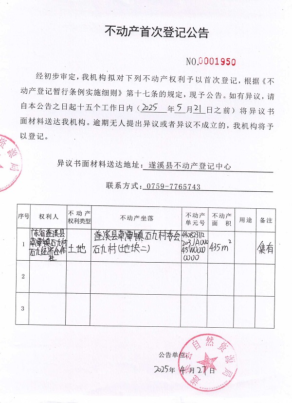 不動(dòng)產(chǎn)首次登記公告（廣東省遂溪縣草潭鎮(zhèn)石九村石九經(jīng)濟(jì)合作社）.jpg